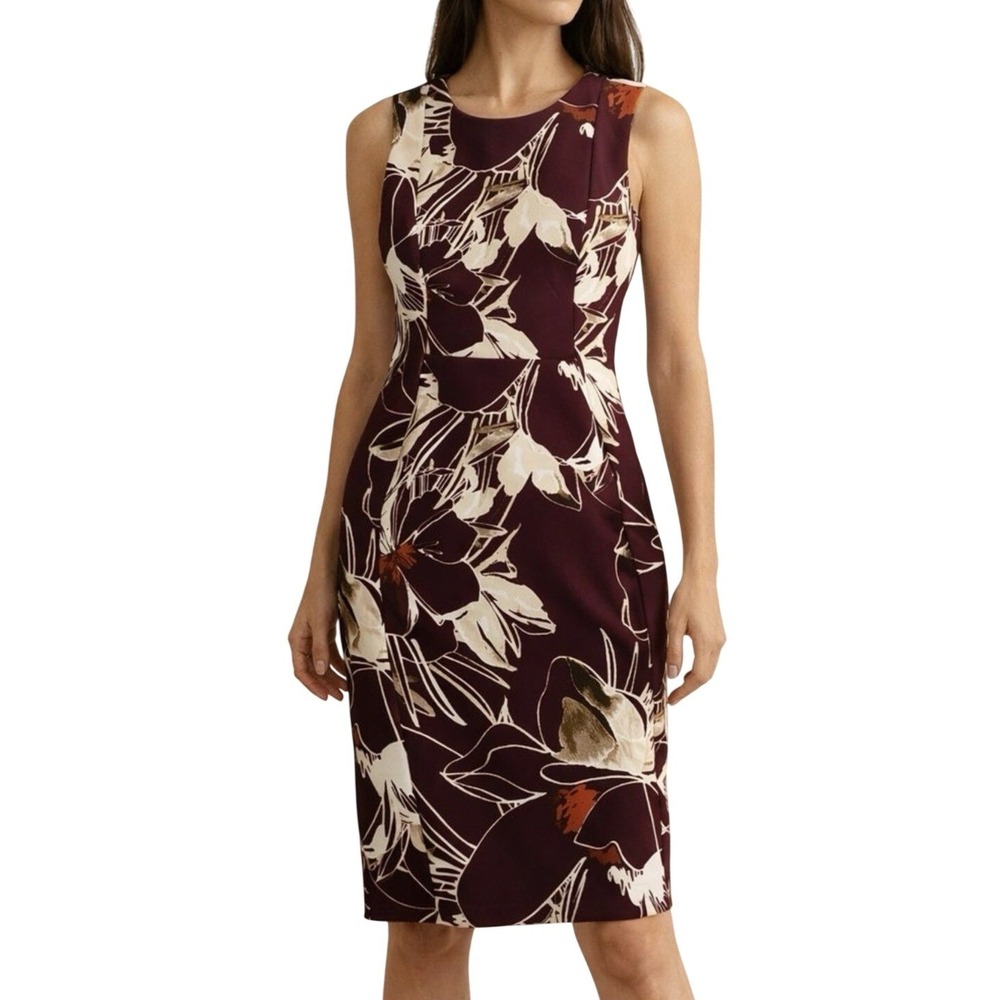 Calvin Klein Womens Floral Sheath Dress Plum Burgundy Sleeveless CD5MT460 Size 4